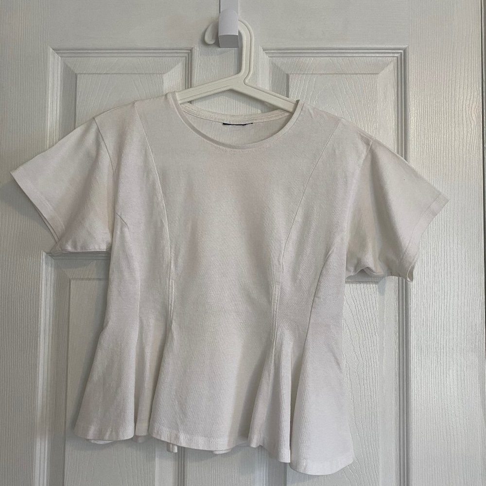Topshop White Short Sleeve Peplum Top
